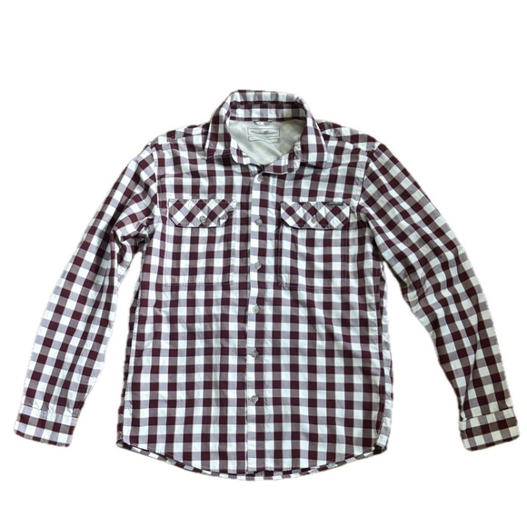 Eddie Bauer Other - Mens Eddie Bauer Burgundy White Checkered Plaid Button Up Shirt Sz Medium Preppy